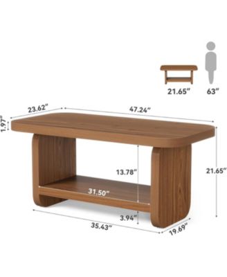 47-Inch 2-Tier Coffee Table with Storage and Safe Rounded Corners Farmhouse Style