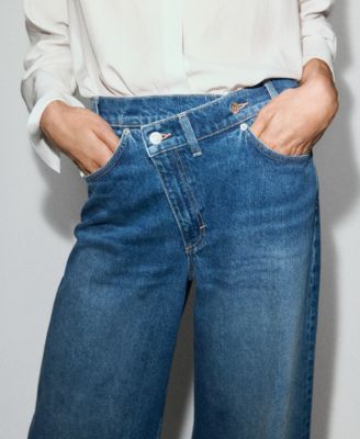 Women's Crossover Waistband Wide-Leg Mid-Rise Jeans