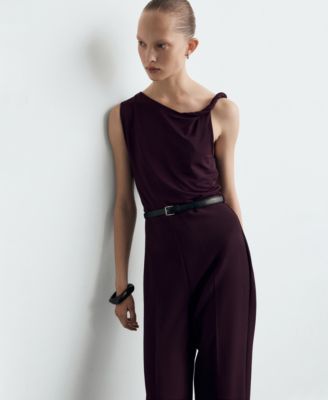 Women's Asymmetrical Neckline And Belt Jumpsuit