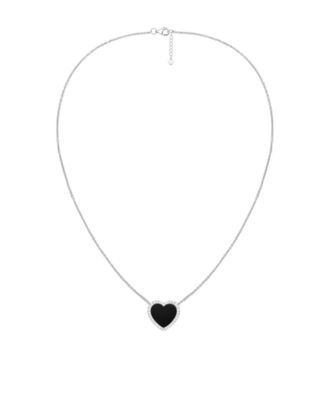 Jade (12mm) and Lab-Grown White Sapphire (0.04 ct. t.w.) Heart Pendant Necklace in Sterling Silver (Also Available in Onyx)