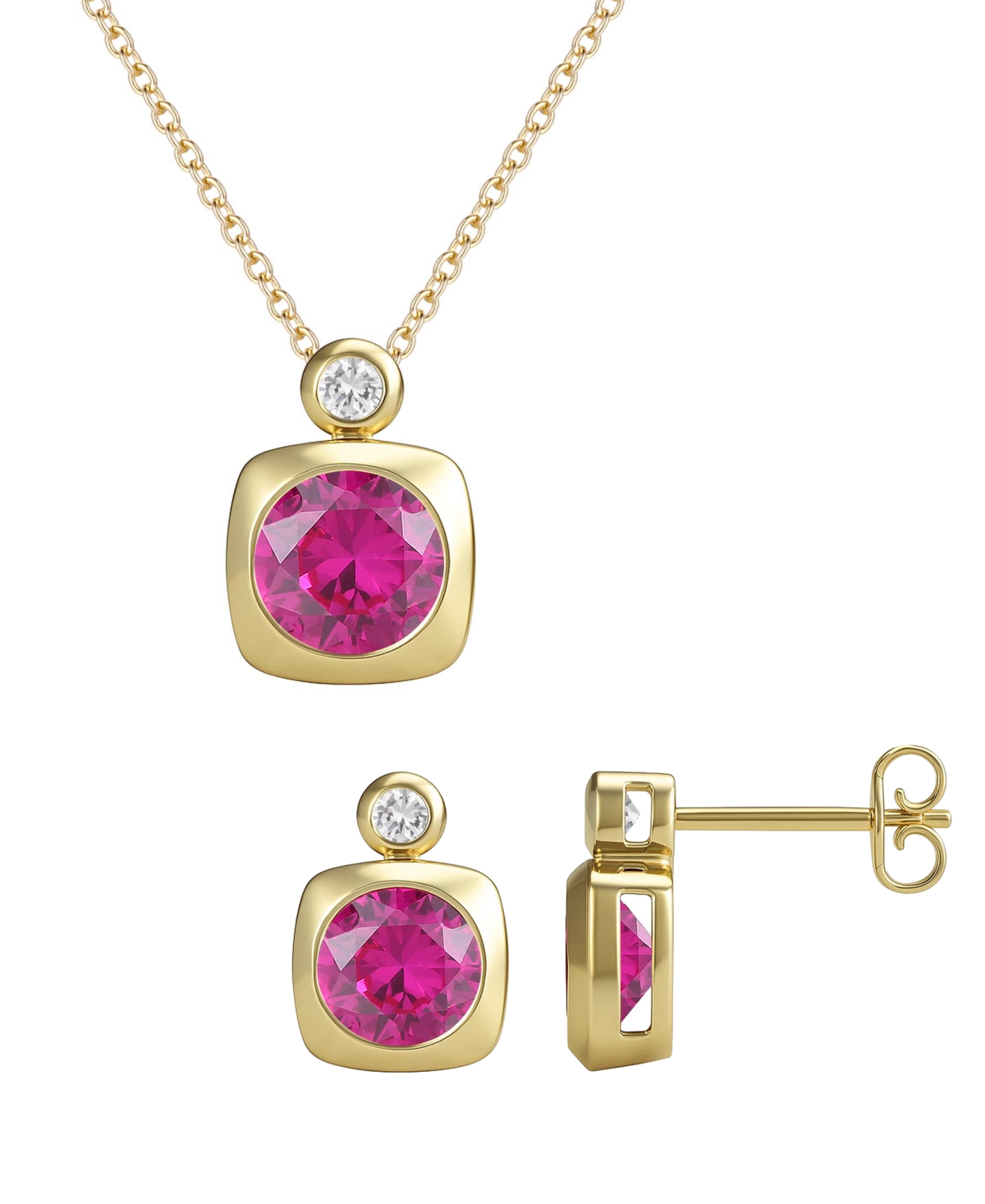 Macy's 2-Pc. Amethyst (2.5 ct. t.w.) and Lab-Grown White Sapphire (0.1 ct. t.w.) Earrings And Necklace Set in 14k Gold Over Sterling Silver (Also Avai