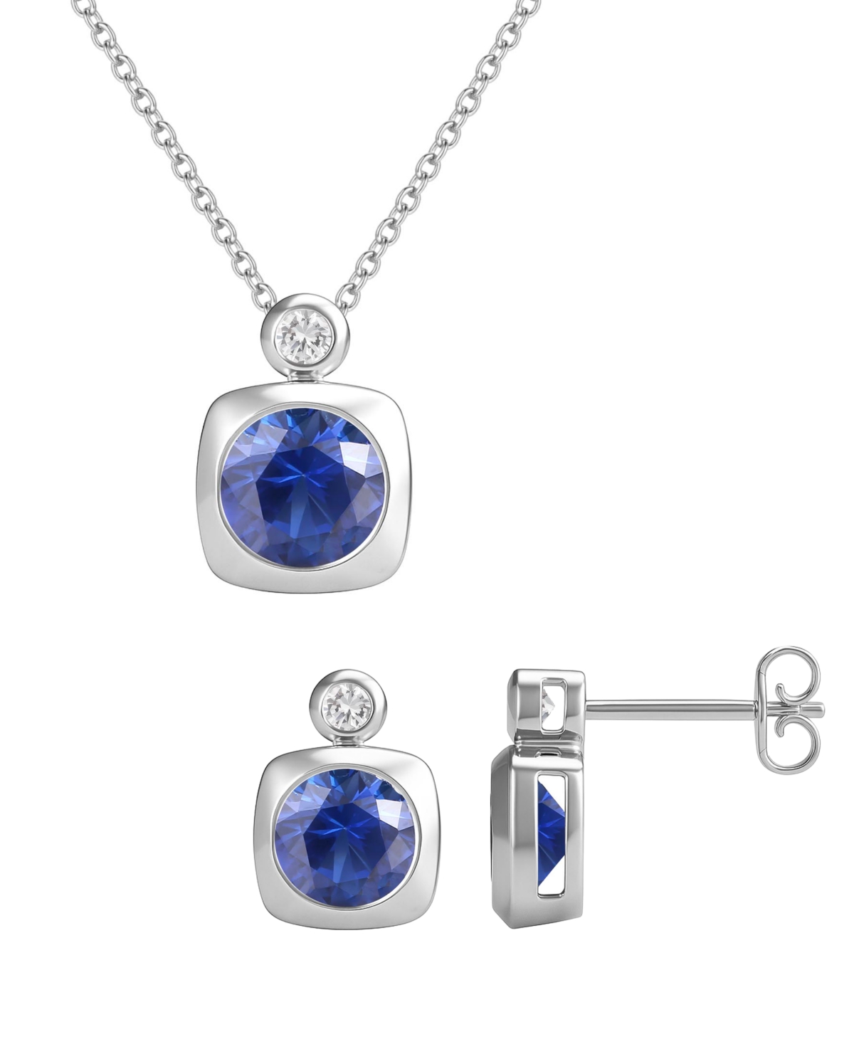 Macy's 2-Pc. Amethyst (2.5 ct. t.w.) and Lab-Grown White Sapphire (0.1 ct. t.w.) Earrings And Necklace Set in 14k Gold Over Sterling Silver (Also Avai