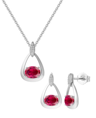 2-Pc. Ruby (3.5 ct. t.w.) and Lab-Grown White Sapphire (0.03 ct. t.w.)  Earrings And Pendant Set in Sterling Silver (Also Available in Opal, Amethyst, Sapphire and Blue Topaz)
