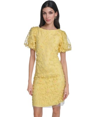 Petite Boat Neck Puff-Sleeve Shift Dress