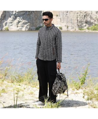 Men's Midnight Black Woven-Striped Quilted Jacket