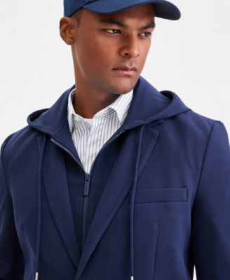 Men's Textured Knit Regular-Fit Hoodie Blazer