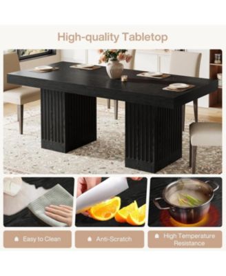 Dining Table for 4-6 People, 63 Inch Modern Rectangle Kitchen Table with Pedestal Base, Large Dinner Furniture, Black