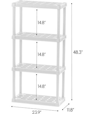 USA 4-Tier Light Duty Plastic Shelf 200lb Capacity, Medium Modular Shelving Unit Storage Organizer, White