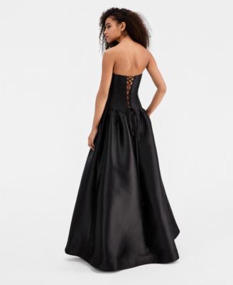 Juniors' Mikado Strapless Drop-Waist Corset Ball Gown