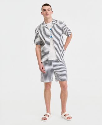 Men's Striped Camp Shirt, T-Shirt & Shorts