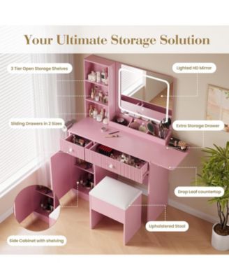 Makeup Vanity Lighted Mirror - Vanity Desk for Bedrooms, Apartments, Easy to Assemble