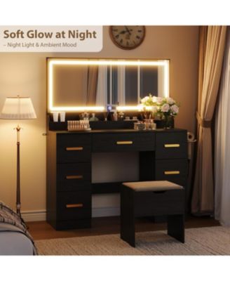 Vanity Desk Large Mirror and Lights 45.9 inch Makeup Vanity Desk for Bedrooms, Apartments, Easy to Assemble
