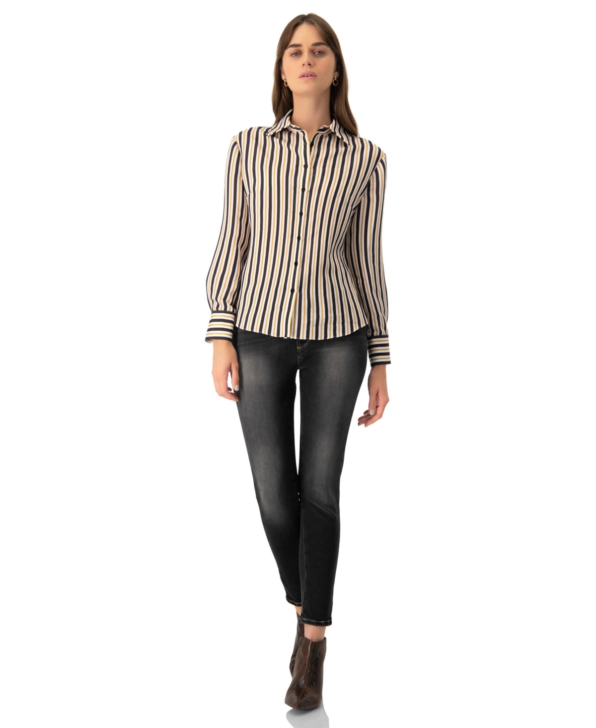 Ivonne Women's Classic Striped Long Sleeve Shirt