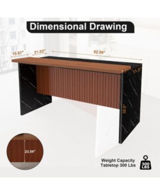 Modern Kitchen Island with Marble-Look Surface, LED Lights