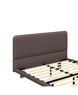 Floating Bed Frame w/LED, Modern PU Leather Platform Bed