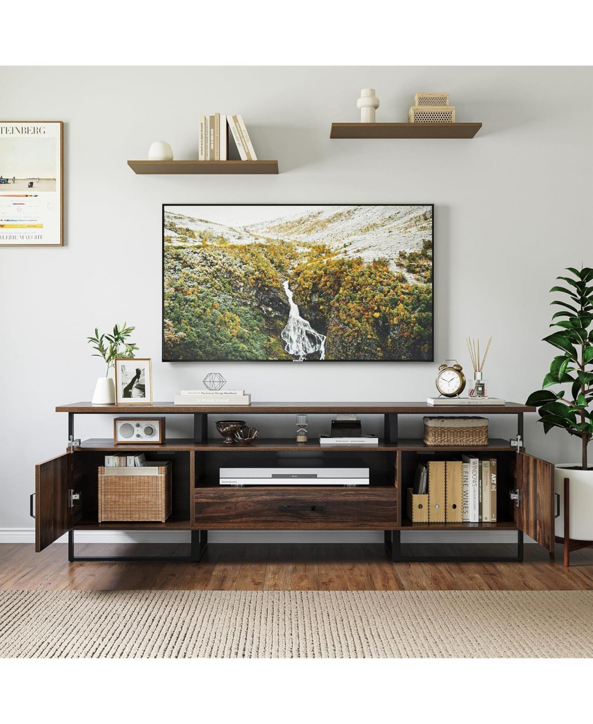 gaomon Mid-Century Modern Tv Stand for 75" Tv, Entertainment Center with Storage Drawer, Industrial Console