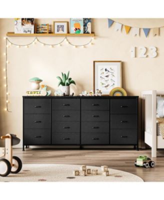 63" Dresser TV Stand with 14 Fabric Drawers Built in USB Ports Wide Multi Functional Storage Unit for 75" TVs