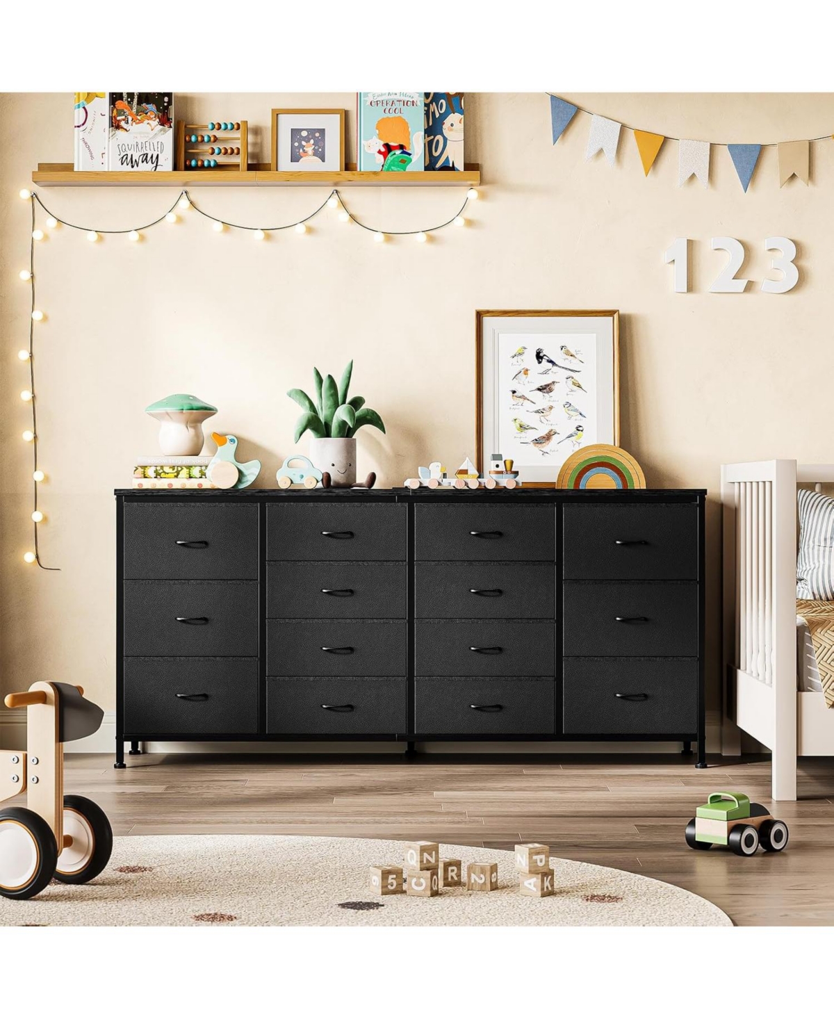 Gaomon 63" Dresser Tv Stand with 14 Fabric Drawers Built in Usb Ports Wide Multi Functional Storage Unit for 75" TVs