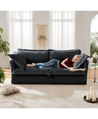 Gray Corduroy Slipcovered 2-Seat Sofa