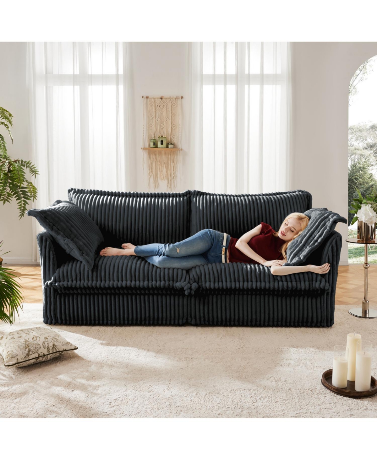 Streamdale Furniture Gray Corduroy Slipcovered 2-Seat Sofa