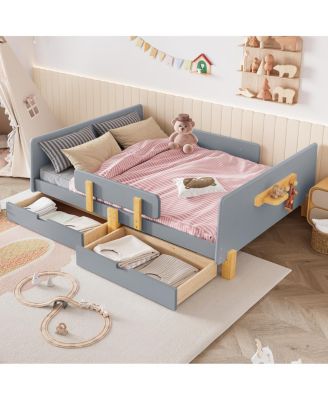 Full Size Platform Bed with Storage, Solid Wood Frame, No Box Spring Needed