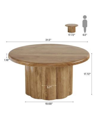 31.5" Round Coffee Table for Living Room, Farmhouse Circle Center Cocktail Table with Fluted Drum Base, Wooden Living Room Furniture