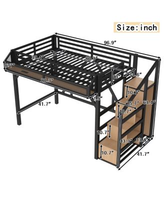 Twin XL Loft Bed with Storage Stairs, Shelves, Wardrobe, USB, LED Lights