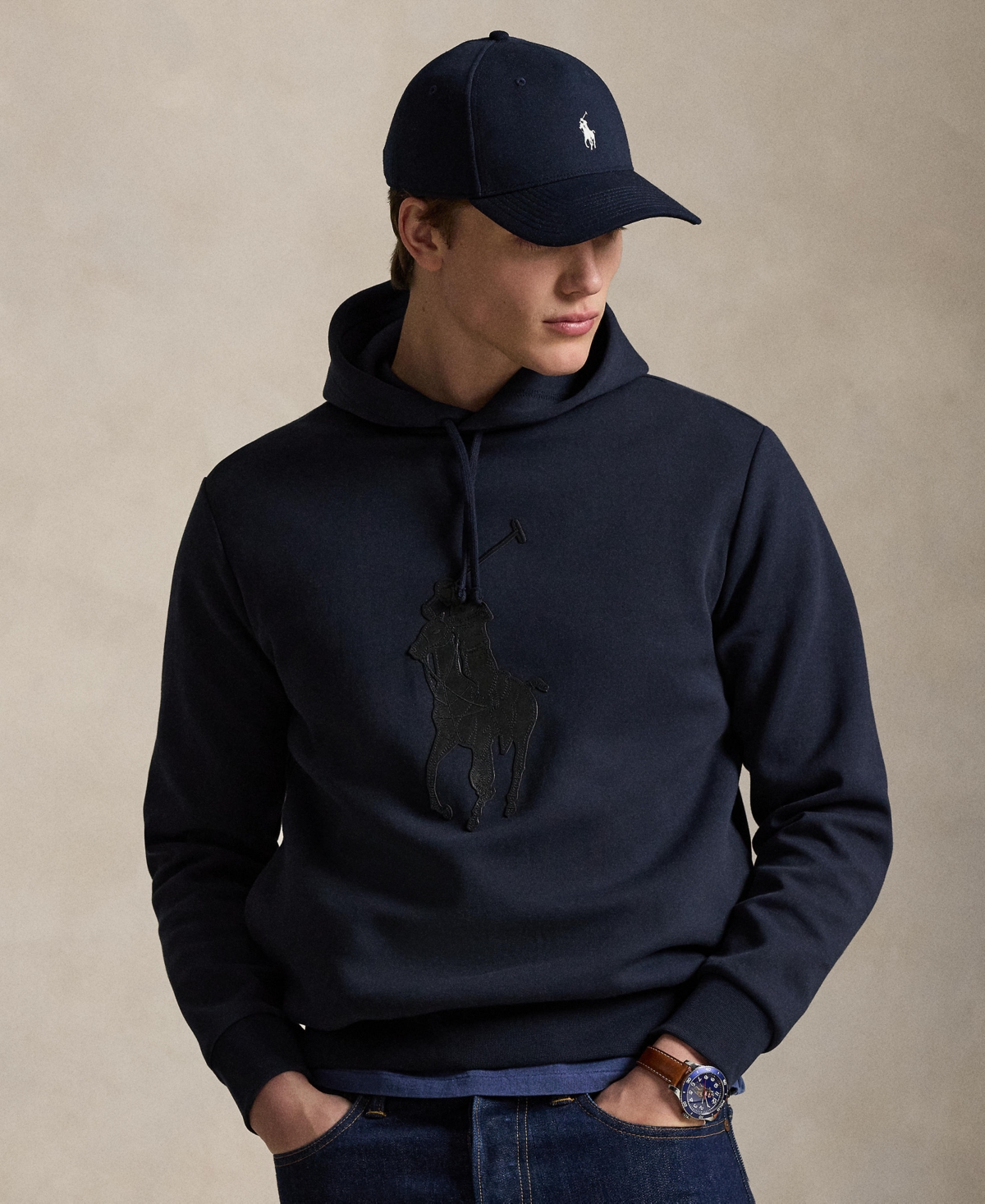 Polo Ralph Lauren Men's Leather-Pony Double-Knit Hoodie