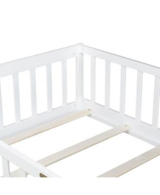 Twin Floor Bed with Fence & Door, White