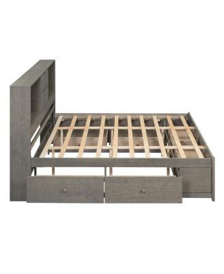King Size Platform Bed with Storage Headboard and 8 Drawers