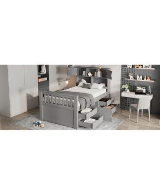Twin Captain Platform Bed Frame with Storage, Drawers, Gray