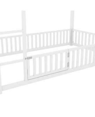 Metal Twin over Twin House Bunk Bed with Fence and Door