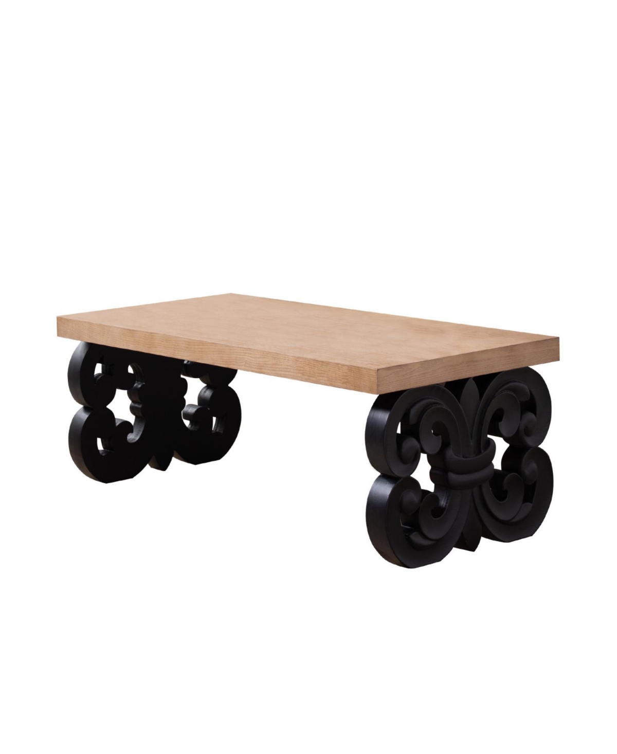 Streamdale Furniture Black Scroll Coffee Table - 47" Rectangular Wood Farmhouse Table