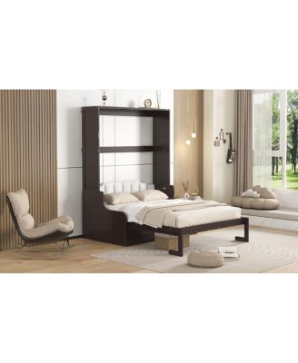 Queen Size Murphy Bed Wall Bed with Cushion, Espresso