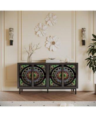 Streamdale Decorative 4-door cabinet with painted glass and metal frame