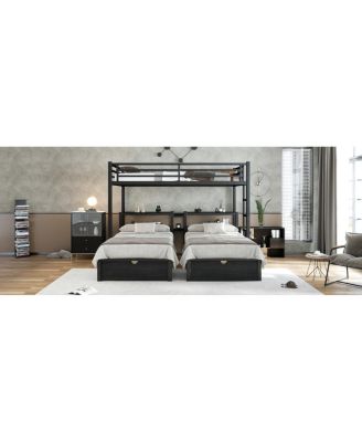 Over Twin & Twin Triple Bunk Bed with Drawers & USB