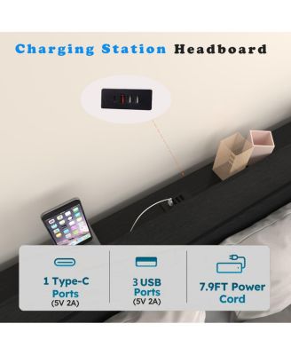 Queen Floating Bed Frame with LED Lights & Charging Station