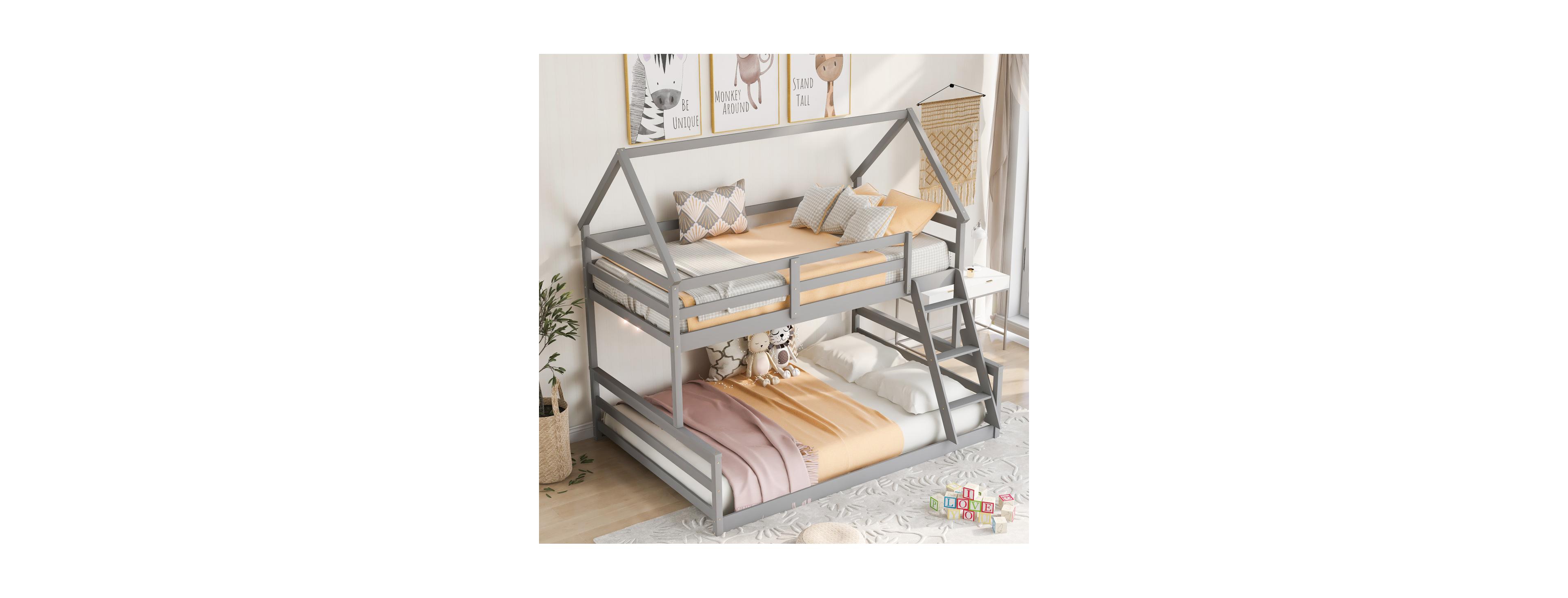Streamdale Furniture Twin over Full House Bunk Bed with Built-in Ladder