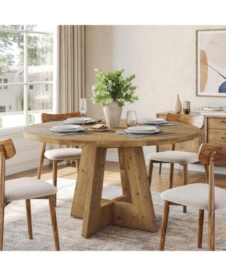 Solid Wood Round Dining Table, 47" Farmhouse Kitchen Table for 4-6, Wooden Circle Dinner Table 