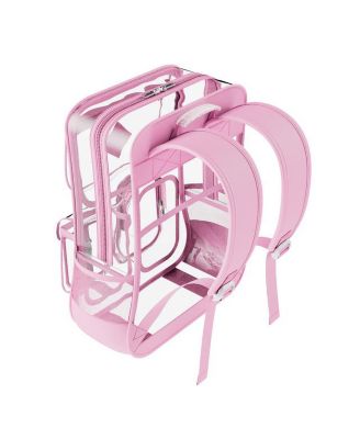 Clear Backpack for Kids & Adults, Stadium & School Approved, Waterproof PVC Bookbag, 16.9"H x 13.7"L x 6.6"W - Pink