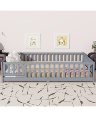 Queen Floor Bed with Fence & Guardrails
