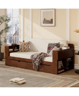 Daybed with Removable Desk, Storage Drawers & Hydraulic Side Table
