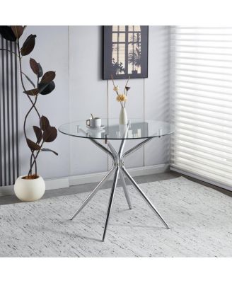 Dining Table with Chrome Metal Leg and Tempered Glass