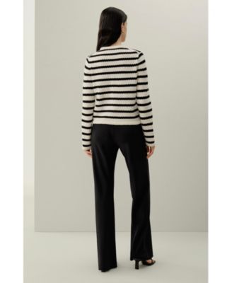 Women's Stripped Crochet Washable-Wool Cardigan