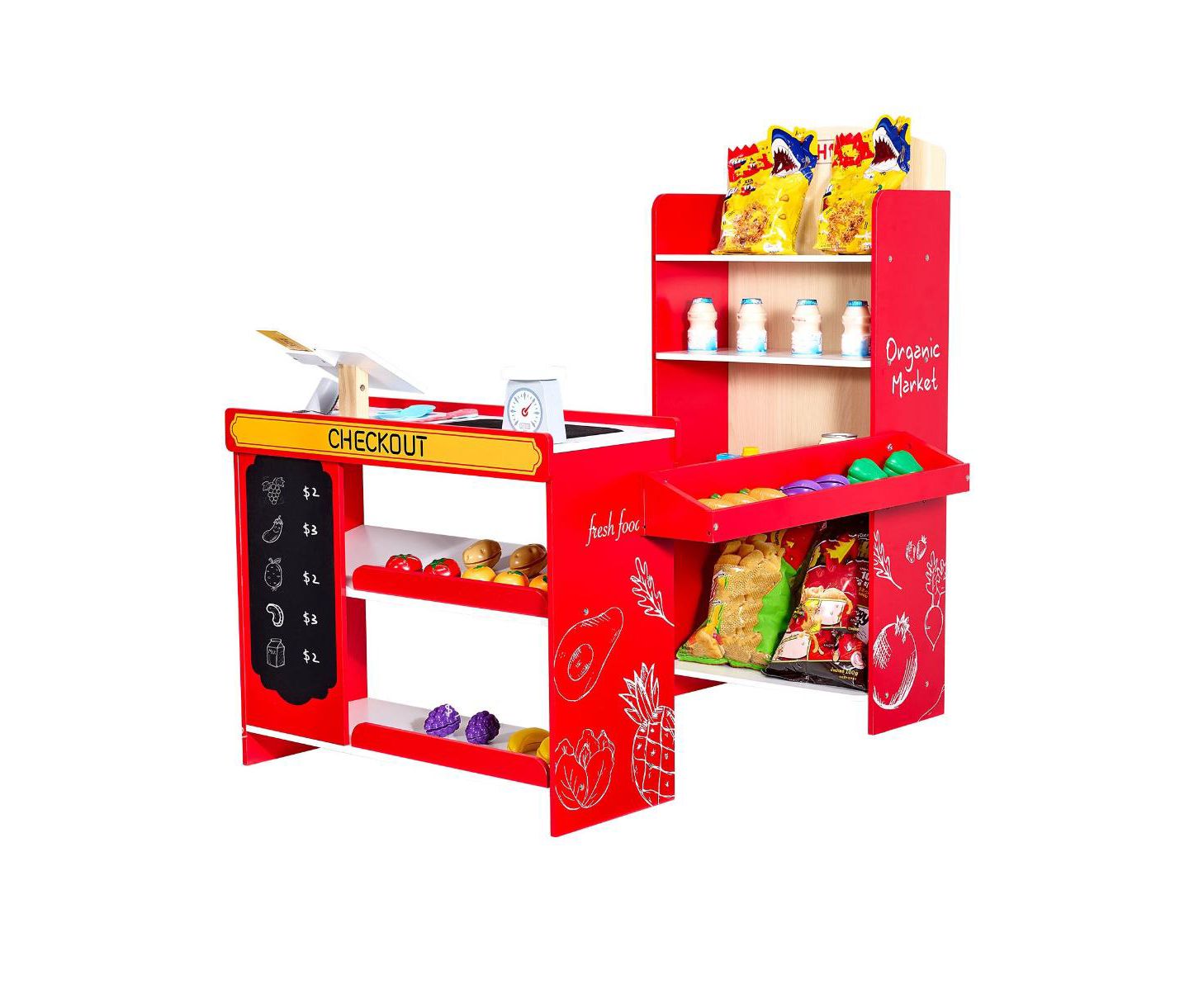 Детский игровой набор Slickblue Kids Grocery Store Playset with Conveyor Belt, Ages 2+, цвет: Красный — фото 1