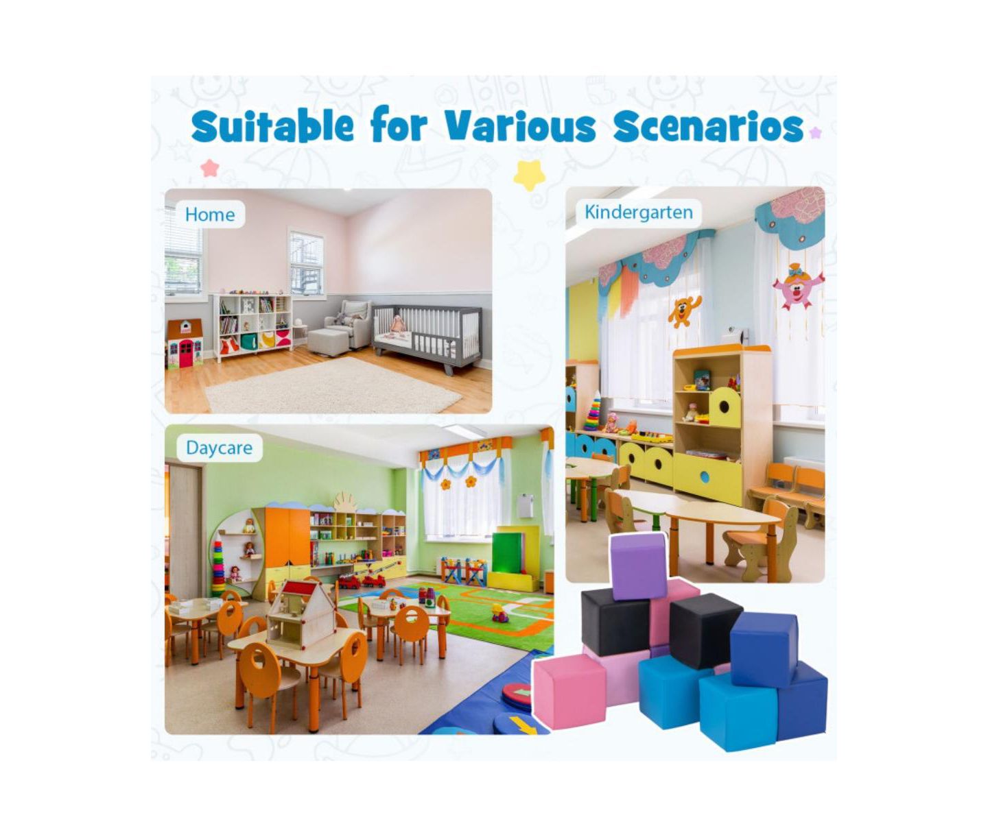Детский конструктор HONGGE Soft Foam Stacking Sensory Learning 12-Piece Building Set, Ages 3+, цвет: Разноцветный — фото 10