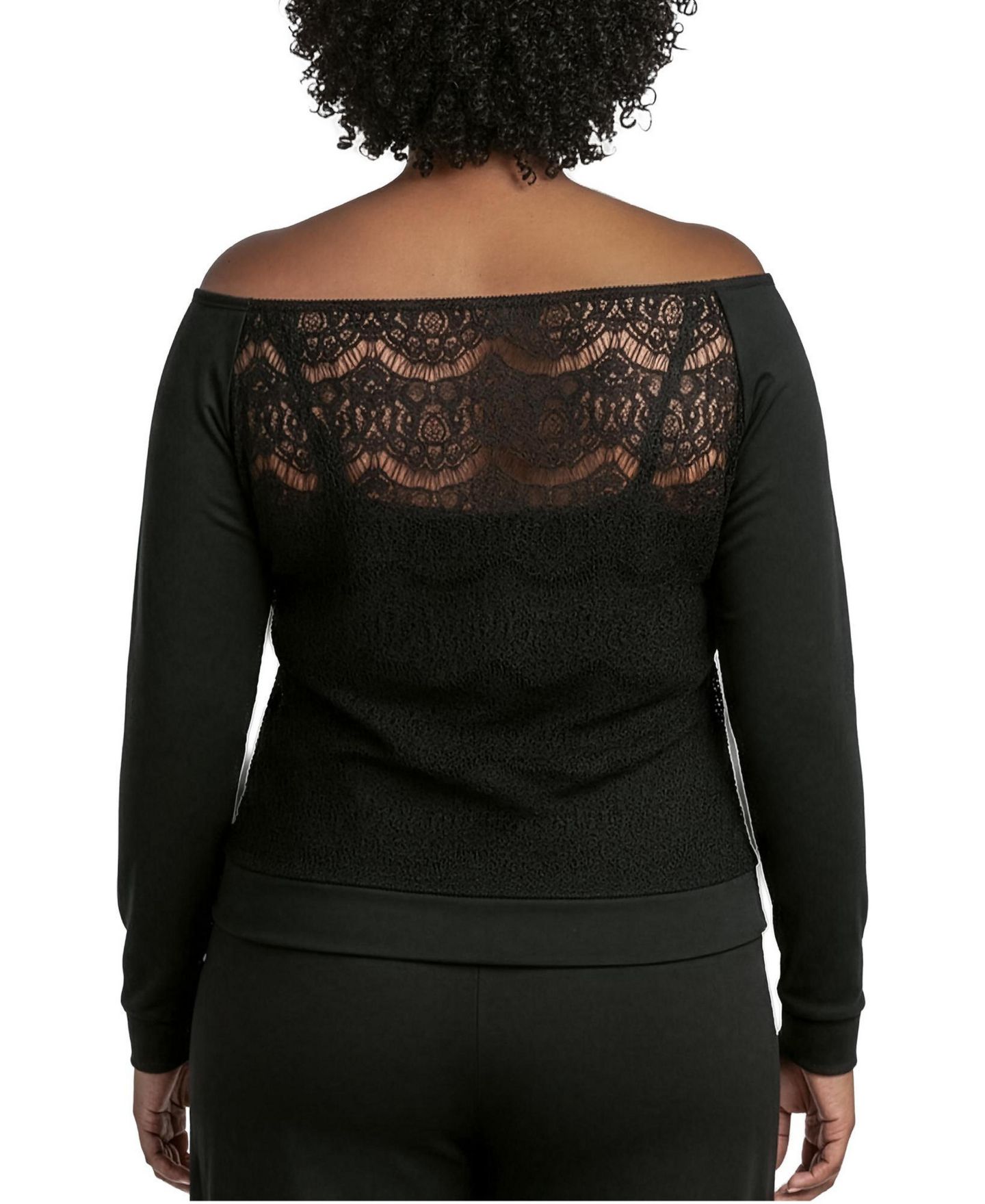 Женская блузка Poetic Justice Plus Size Lace Ponte Boat Neck Blouse Tops, цвет: Чёрный — фото 3
