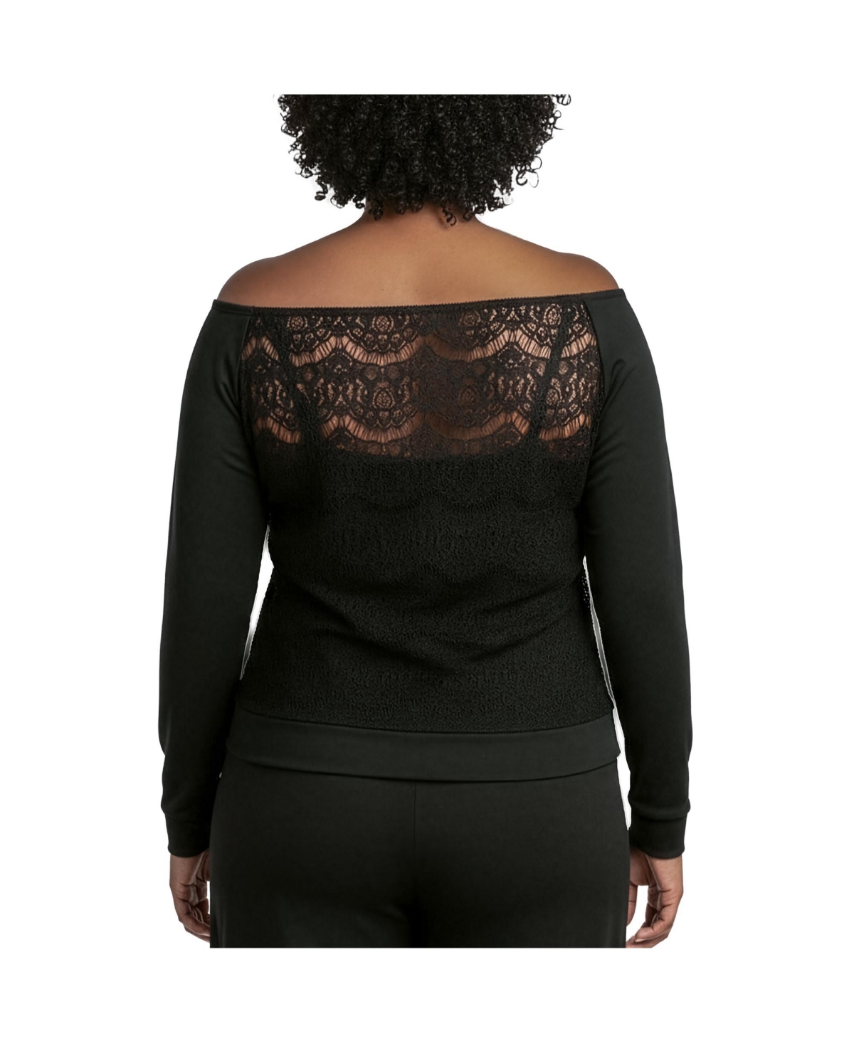 Poetic Justice Plus Lace Ponte Boat Neck Blouse Tops