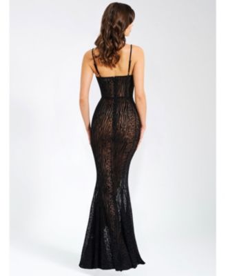 Women's Ulani Black Burnout Velvet Detail Mesh Maxi Dress