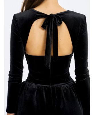 Women's Catrina Black Velvet Square Neck Bow-Tie Mini Dress